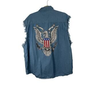 Black Canyon Outfitters Sleeveless Button Up Shirt Blue Chambray Biker Size 3XL